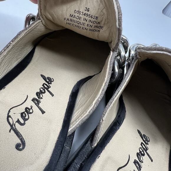 Free People Vida Silver Metallic Chain Leather Mules EU 36 Women’s Size 5.5-6 - Picture 10 of 11
